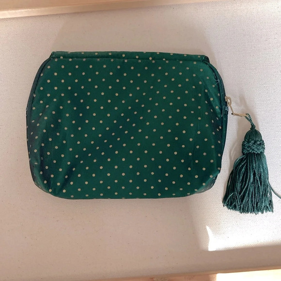 Vintage Dior Makeup Bag Clutch Green Polka Dots - Picture 2 of 10
